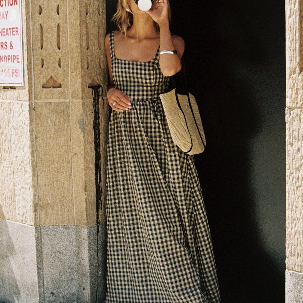Princess Polly Black and Cream Gingham Maxi Dress